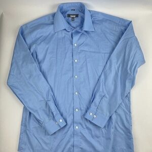 Kenneth Cole Reaction Button Up Shirt Mens Large 16 34/35 Blue Wrinkle Free